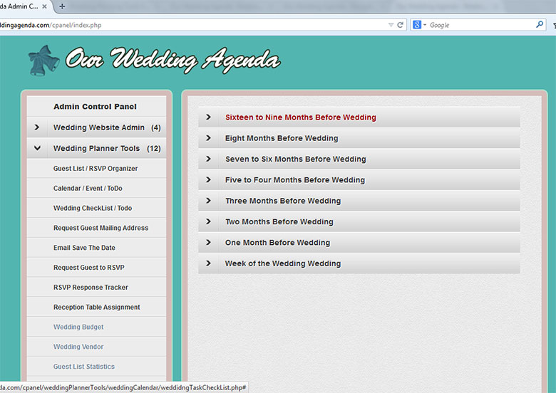 Wedding Check-List Admin Page