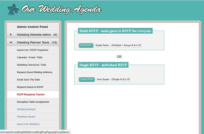 Wedding Guest List - Send RSVP page