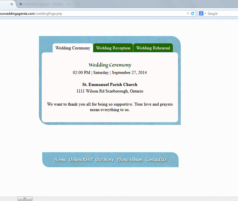 wedding website - setup internet wedding details 